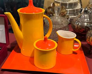 1970s Cera Fire Bright Yellow Electric Teapot set 