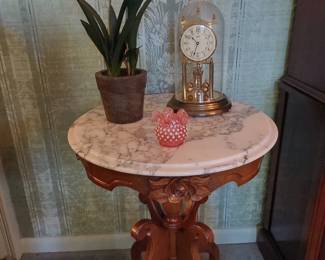 cherry Victorian parlor table with marble top