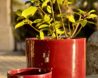 Burgundy red Gainey pots - at least 30 mid century