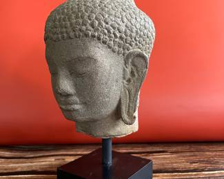 Head of Buddha, sandstone, 12th century, Khmer Cambodia
