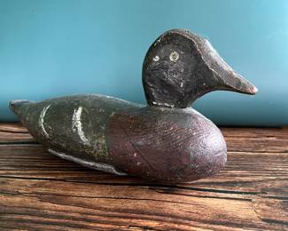 Antique duck decoy, white wing scoter, hand carved and hand painted