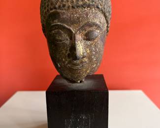 15th-16th century Khmer bronze head of Buddha