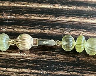 Carved citrine beaded necklace with 14K gold clasp