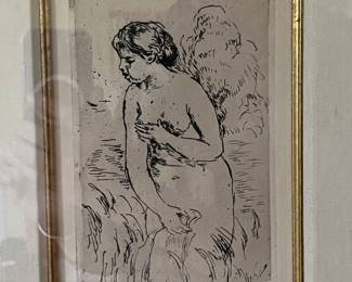 "Baigneuse Debout a mi-jambes" by Pierre August Renoir, c 1910, etching, 6 5/8" x 4 7/16" image size, as published by Theodore Duret, Paris, provenance: from the University of California-Los Angeles Museum Collection