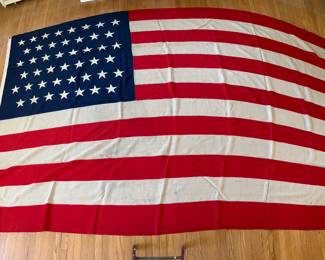 Large 45 star American flag, 8’ x 12’, all sewn including sewn stars, linen, some small holes, dates 1896-1908