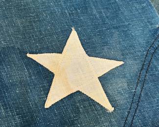 Huge early 48 star American flag, 8’ x 15’, all stitched with appliqué stars, some minor water stains, c 1912-1917, around 1918 federal law stated that all US flags are to be in straight rows and columns and this flag is staggered, linen