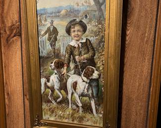 vintage Print...Boy with His Hunting Dogs