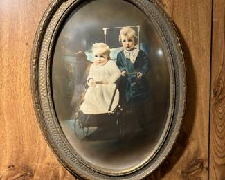 Early 1900's Oval Convex Frame Picture of children