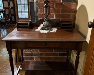 Love this little walnut desk with cubby storage