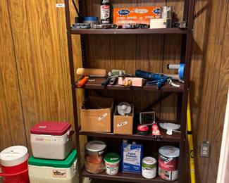 Misc supples - paint, caulking , wallpaper. Coolers