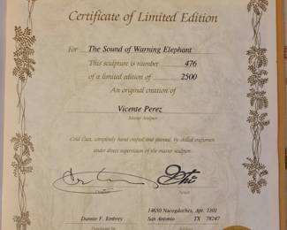 Vicente Perez elephant sculpture