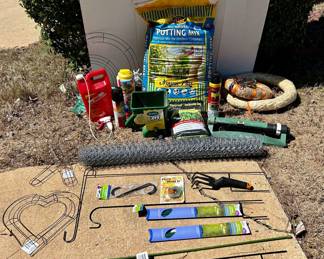 Lot of Garden Items Potting Mix, Shepherds Hooks and More