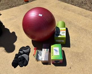 Exercising Lot with Wrist Weights, Foam Roller, Exercise Ball and More