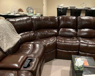 Brown almost new leather sectional 