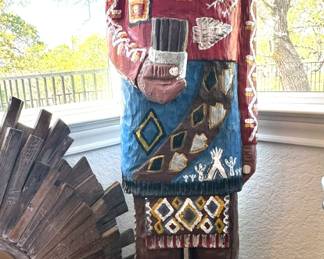 This awesome Vintage, solid wood Cigar Shop Indian was displayed for years at Buffalo Billiards Pool Hall in Austin! He’s stunning, with vibrant colors and in Excellent condition. Stands approximately 5’ tall. 