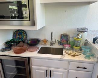 Heisy,  Pink and multiple colored Depression glass ( blender is Not for sale)