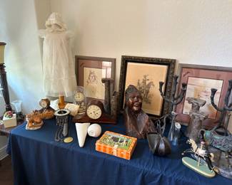 Torch upright lamp, Metal candelabras, Caroussel horse in a variety of styles,  western art and accent pieces.