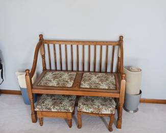 Oak Bench with 2 Footstools Great Condition
