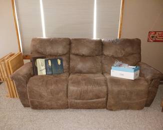 Another Suede Reclining Couch and Set of T.V. Trays