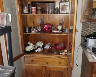 Lots of Home Decor Inside the Kitchen Hutch!