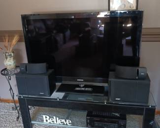 Samsung 52" T.V., Sony Receiver, Set of 4 Bose Speakers and Glass T.V. Stand