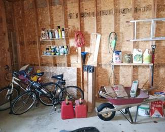 Schwinn Ladies Bicycle and Trek 800 Men's Bike, Wheelbarrow and Variety of Garage Cleaning Supplies!