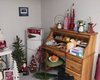 Roll Top Desk, 1 of 2 Vintage Chair and Office Supplies!