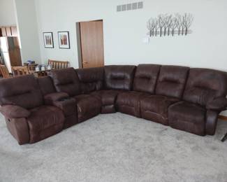 Large Suede Reclining Section with Cupholders!