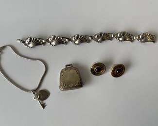 Lot 4391 Sterling Lot  Bracelets  Bell Pendant  Earrings