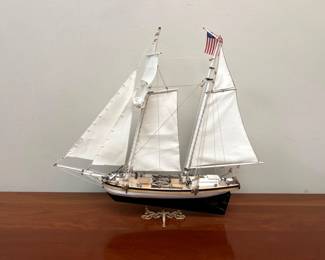 Lot 7538 Wooden Sailboat Decor  Painted Ship in Glass Globe