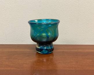 Lot 9956 Signed  Dated Simpson 575 Blue and Green Art Glass Compote Bowl