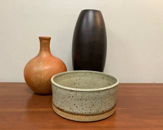 Lot 9961 Wooden Vase  Ceramic Vase  Stoneware Bowl
