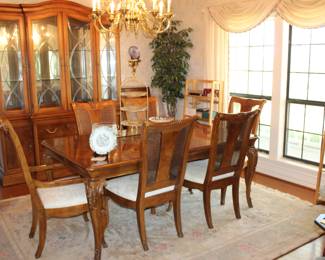 Thomasville dining table (plus two leaves) and matching china cabinet; also matching buffet