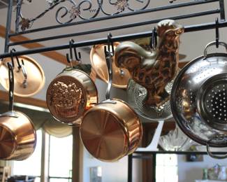 copper pots and molds, pot rack