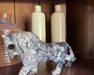 Cut marble lion sculpture