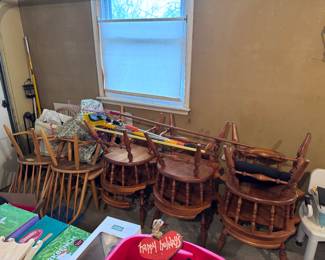 4 vintage Spindle Bow Back and 6 vintage Captains chairs marked about 1/3rd what they would cost anywhere else! 