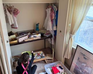 Our littlest expert has this closet perfectly organized for your shopping! Vintage little girl clothes, vintage doll clothes, books and more!