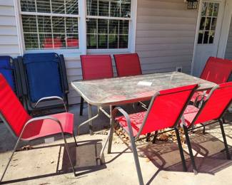 Large Glass Top Patio Table w/ 6 Chairs