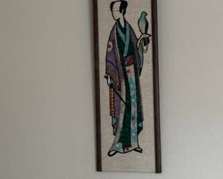 2 vintage Japanese mosaic wood canvas with pebbles and stones