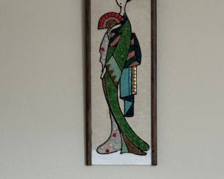 2 vintage Japanese mosaic wood canvas with pebbles and stones