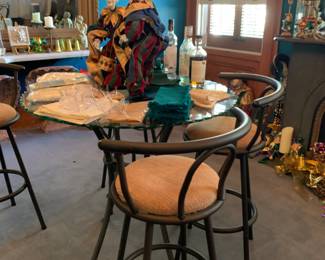 5 piece bar height table and stools (glass has chip on edge)