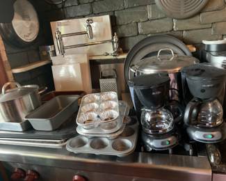 Bakeware and 2 small coffee pots