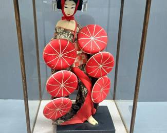 Geisha Girl Figurine On Stand, 16" Tall, Includes Display Case With Glass On 3 Sides
