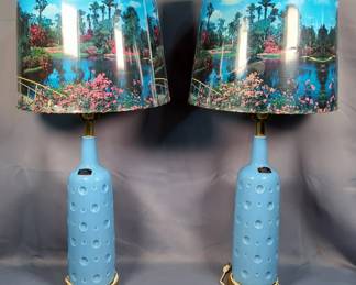 Bradley Vitreous Porcelain Table Lamps, Qty 2, Both 30.5" Tall, Both Power On