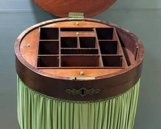 Sewing Lift Top Table With Notions Boxes, And Claw Feet, 31" Tall x 17" Diameter, Some Boxes Are Missing Lids, No Key