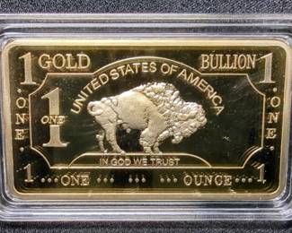 United States Of America 1 Troy Ounce 500 Mil Thick .999 Fine Gold Clad Buffalo Art Bar