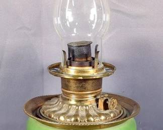 Antique Consolidated Oil Lamp With Glass Hurricane Shade, 31" Tall