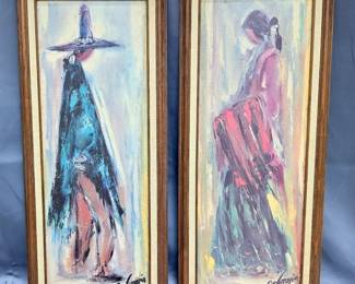 Ted DeGrazia (American, 1909-1982), Navajo Bride And Groom, Prints On Canvas, Individually Framed, 11.5" x 26.75"