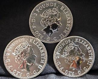 2021 Great Britain 2 Pounds 1 Oz. .999 Silver Britannia Coins, Qty 3