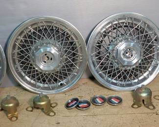 1970s-1980s Buick 16" Spoke Wire Wheel Hubcaps, Set Of 4, Center Cap Is Detached From All